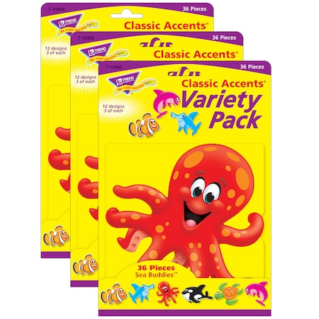 Trend Enterprises Sea Buddies Classic Accents Variety Pack, 36 Per Pack, PK3 T10998